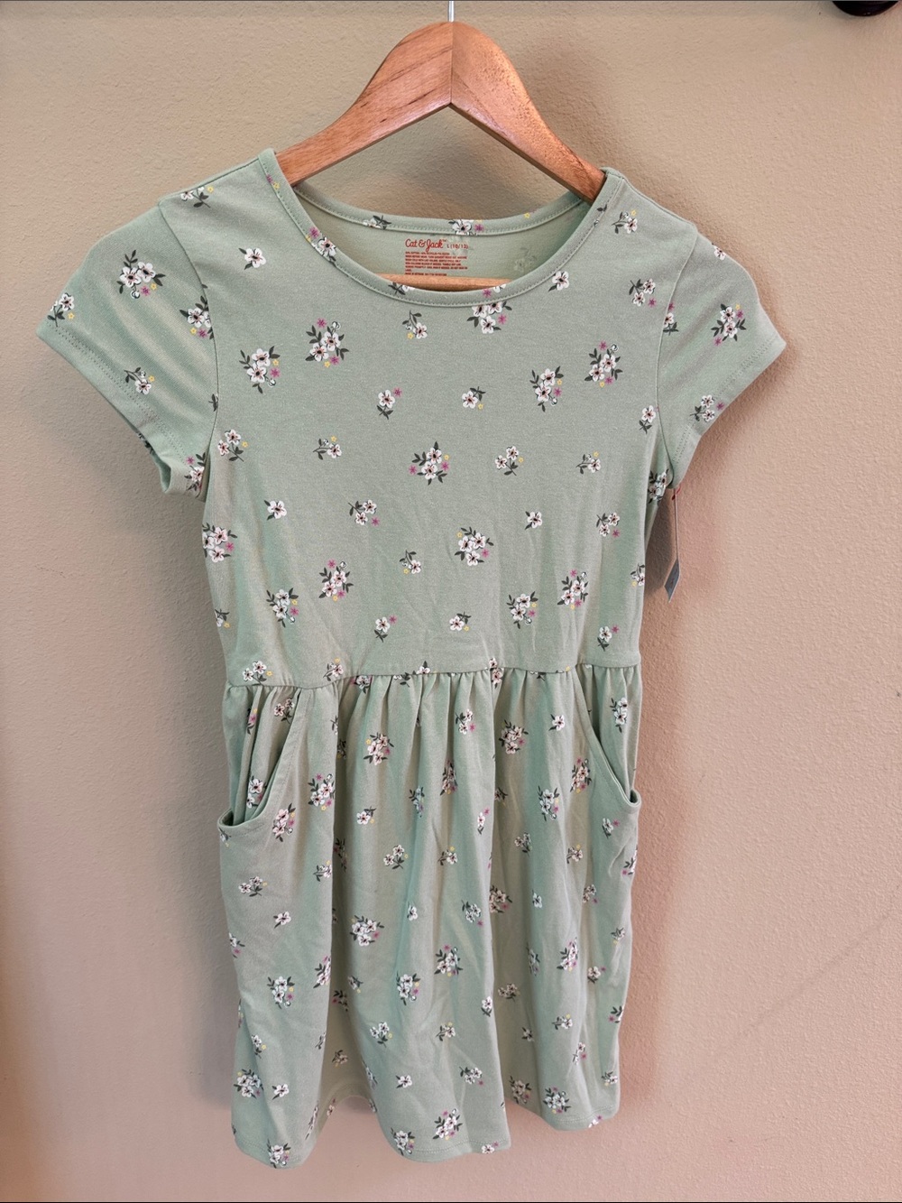 Cat & Jack Sage Green Floral Pocket Dress